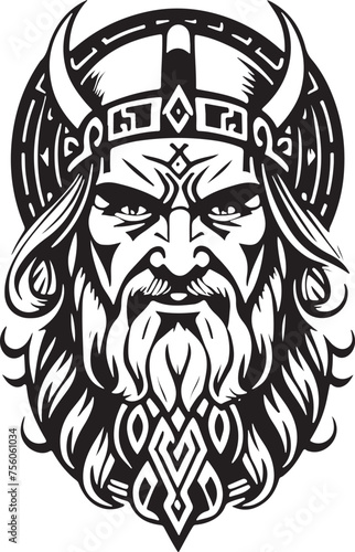 Greatful line art style Viking head vector graphic template, Suitable for logo design, tattoo design or print on demand
