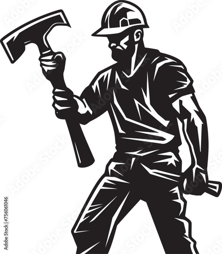 Blueprint Bash Vector Logo Design Constructive Conquest Hammer Wielding Icon