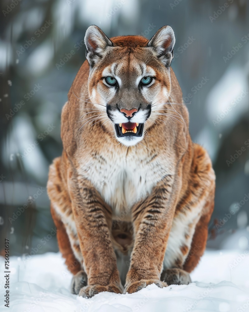 Impressive Puma feline big cat in the snow illustration made with Generative AI Impressive Puma feline big cat in the snow illustration made with Generative AI