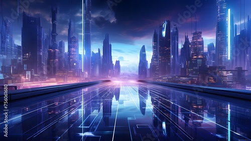Cyber Metropolis  Abstract Futuristic Cityscape with Neon-Lit Skyscrapers  Digital Circuitry  and Modern Tech Vibes in Deep Purples and Cyberpunk Blues