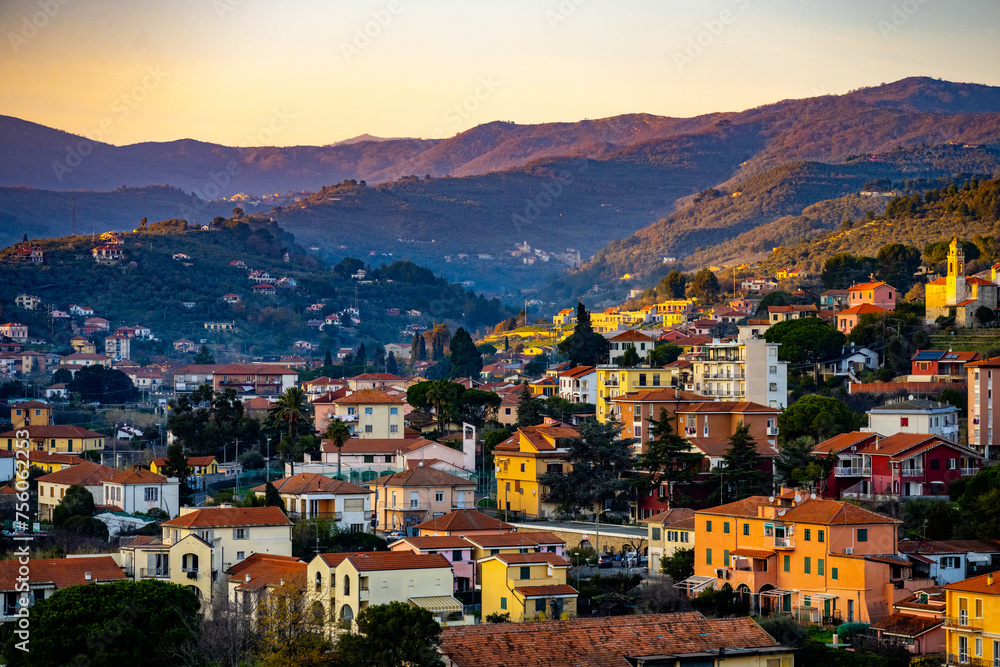Golden Hour Over the Hills of the Ligurian Riviera, Italy