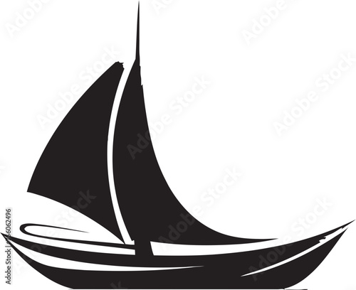 Tiny Trawler Vector Logo of Minimal Boat Whittled Wake Minimalist Boat Emblem
