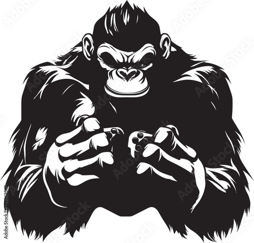 Gamepad Gorilla Muscular Chimp Gaming Icon Mighty Monkey Moves Ape Controller Logo Design