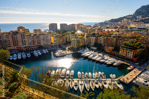 Sunlit Fontvieille Marina and Residential Area in Monaco City, Monaco photo