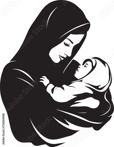 Modest Maternity Veiled Woman Holding Baby Logo Maternal Modesty Hijab Mother and Baby Symbol