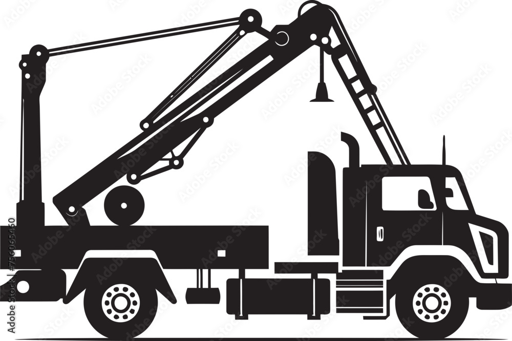 Naklejka premium HoistHero Crane Truck Icon Emblem Titan Hauler Truck Crane Vector Symbol
