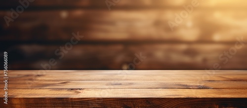 Close-up wooden table with blurred background.