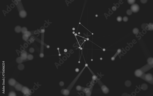 Abstract background. Molecules technology with polygonal shapes, connecting dots and lines. Connection structure. Big data visualization.