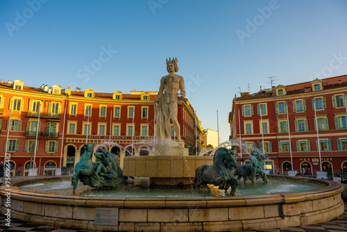 Apollo Fountain Statue at Place Massena in Nice, France