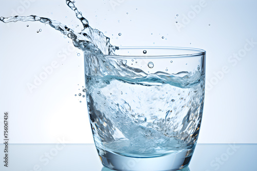 Glass of water drinking clean water splashes white background Generative AI