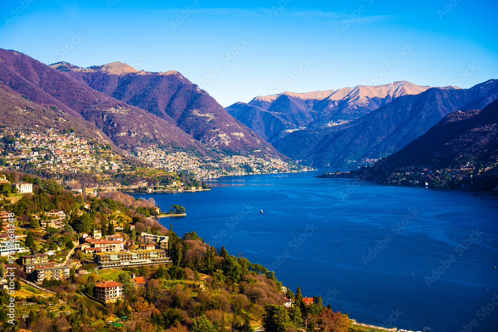 Panoramic View of Lake Lugano and Surrounding Mountains, Switzerland Panoramic View of Lake Lugano and Surrounding Mountains, Switzerland
