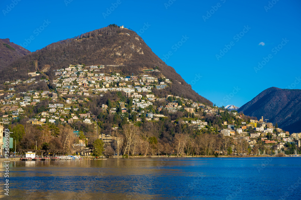 Mountainside Urban Landscape along Lake Lugano, Switzerland