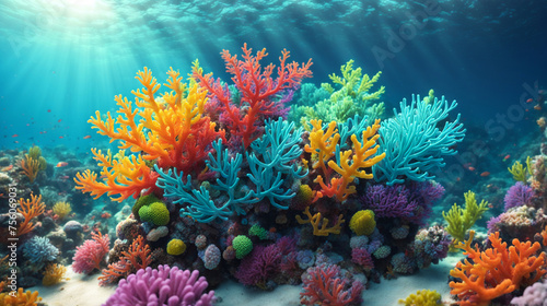Colorful coral reef in the ocean - Generative AI © alpermer