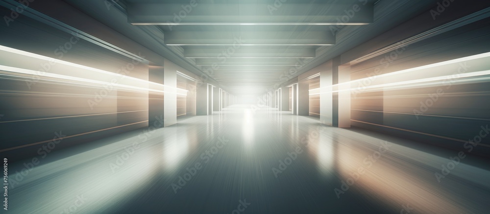 Abstract blurred background of empty upper corridor.