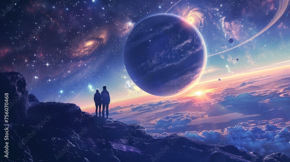 Obraz premium A space observatory visit where students track planets and stars,