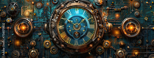 steam, punk, background, gears, industrial, retro, Victorian, machinery, cogs, vintage, steam-powered, brass, clockwork, dystopian, mechanical, gears, pipes, copper, machine, industrialized, technolog © Eugene