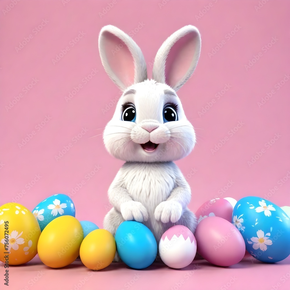 Easter bunny with easter eggs