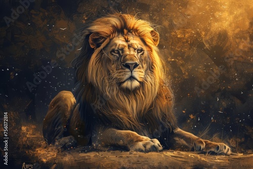 Regal lion portrayed in a majestic sitting pose Embodying the essence of power and royal dignity in a captivating artwork