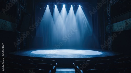 Contemporary theater lit by a single spotlight Focus on design photo