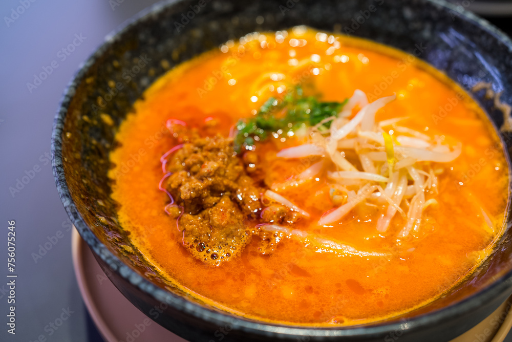 Spicy Japanese ramen in the restaurant Spicy Japanese ramen in the restaurant