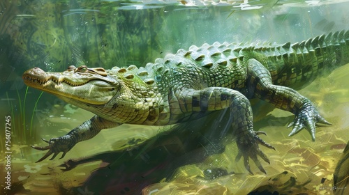 Crocodiles, also known as gharial crocodiles or fish-eating crocodiles. It is a crocodile in the family Gavialidae and is one of the oldest living crocodiles. photo