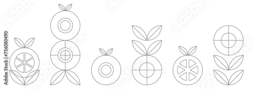アイコン セット 果物 野菜 花 レトロ ライン 背景