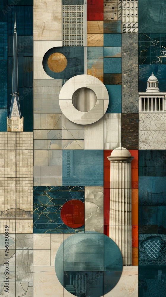 Geometric Collage of Ohio Landmarks and Skylines, Perfect for Modern Art Designs and Urban Landscape Projects