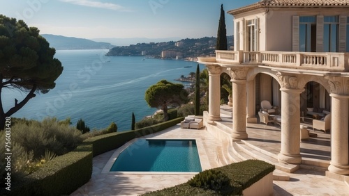 Exquisite mansion perched on the serene shores of the French Riviera, offering sweeping views of the azure Mediterranean and private terraces overlooking the coastal beauty