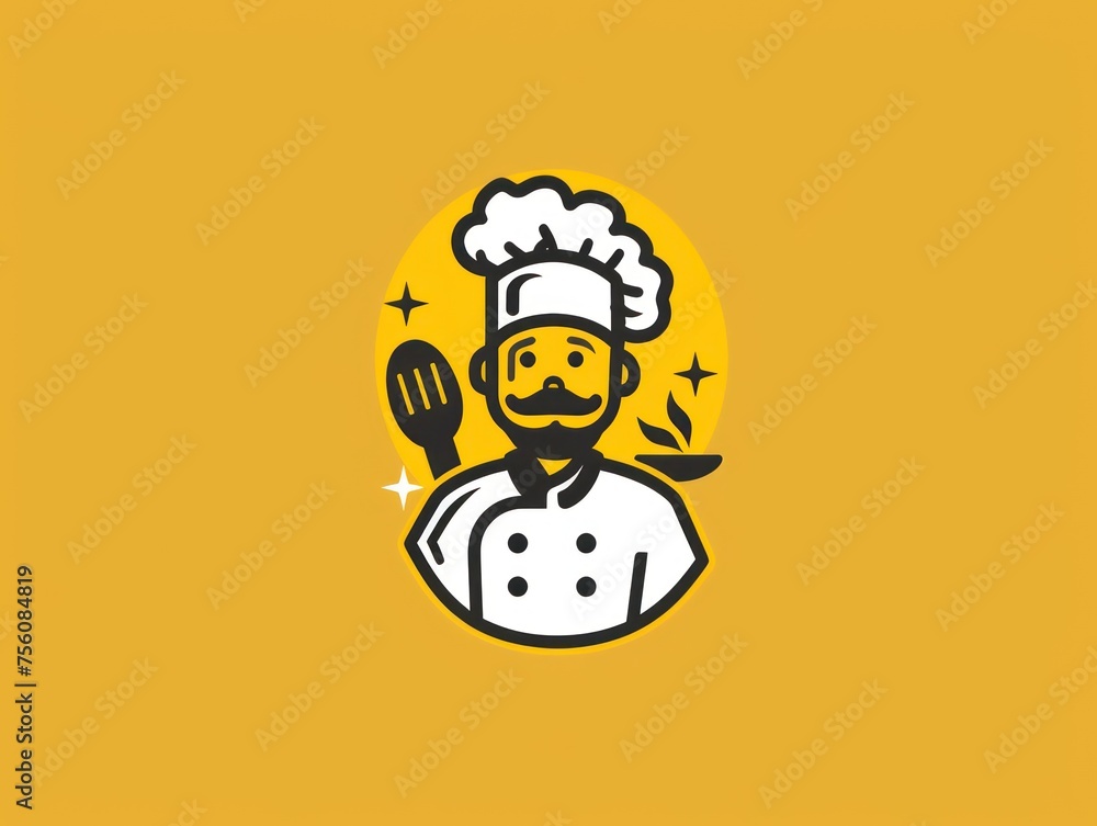 chef with a hat logo minimal design yellow background 