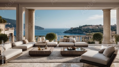 Exquisite mansion perched on the serene shores of the French Riviera  offering sweeping views of the azure Mediterranean and private terraces overlooking the coastal beauty