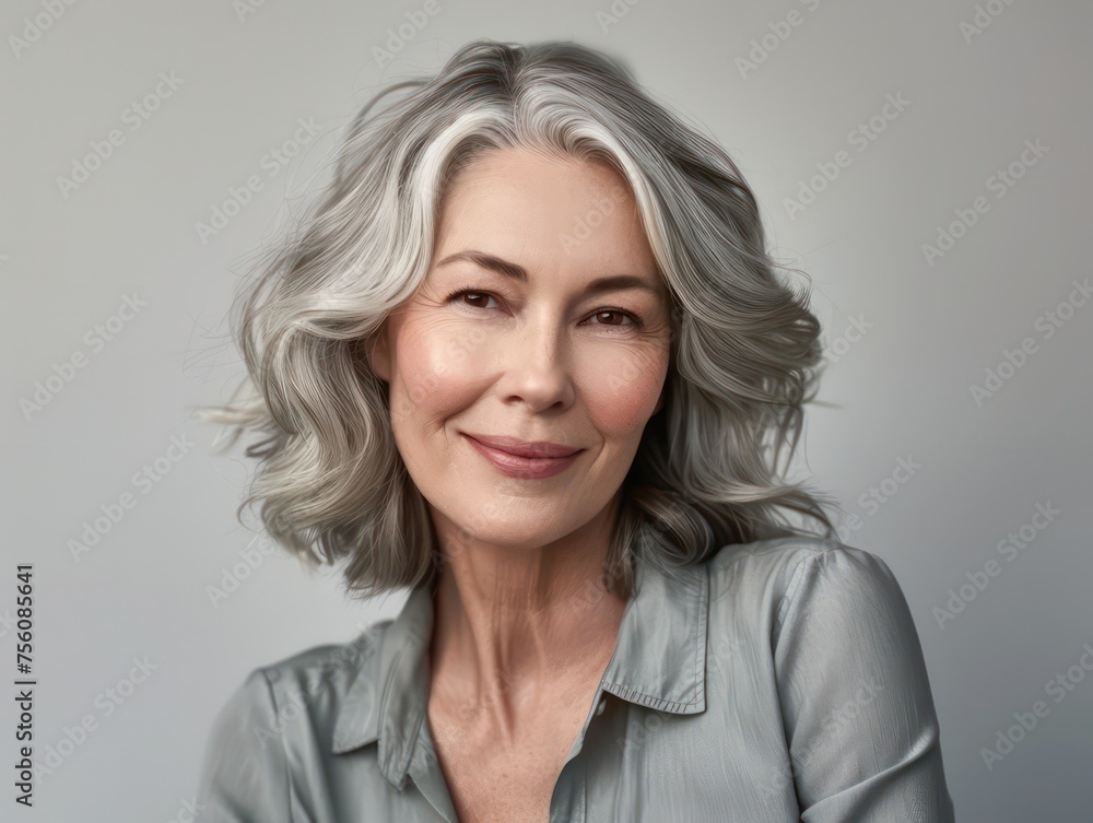 woman with grey hair smiling woman with grey hair smiling
