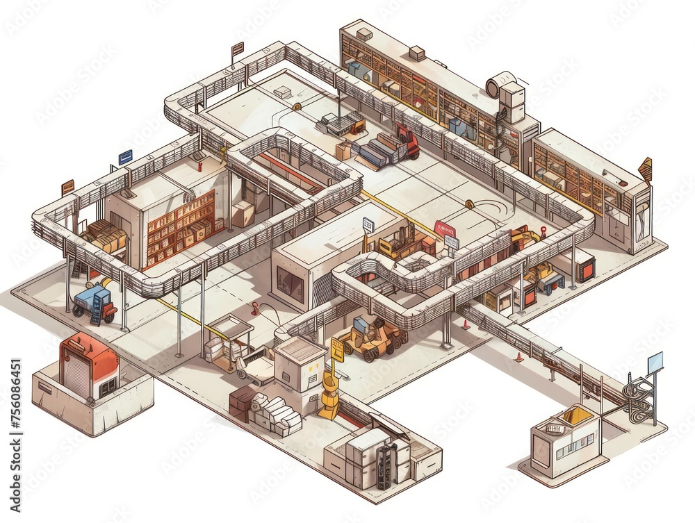 plant in the factory, complex assembly line system, white background plant in the factory, complex assembly line system, white background