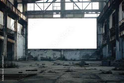 large blank billboard in abandoned warehouse