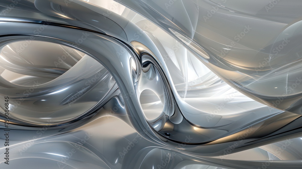 light grey scene, curve effect, light grey and dark grey, circular abstraction, glass smoke style with edge highlights