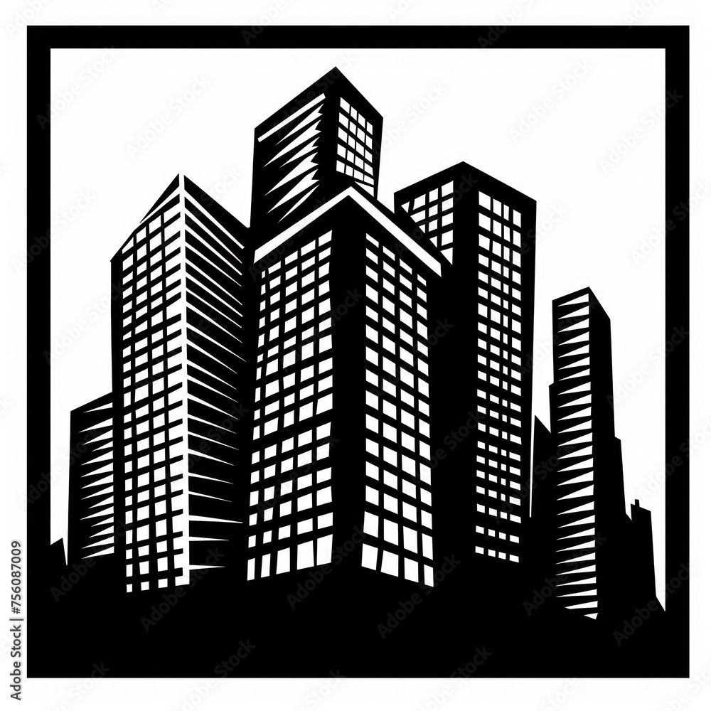 buildings logo, black and white, geometric square
