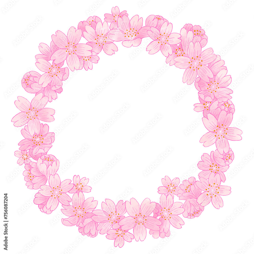 桜の花の丸いフレームイラスト