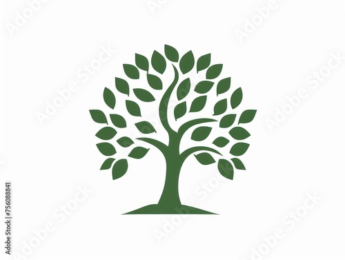 logo of tree of life with leaves, solid green color, white background