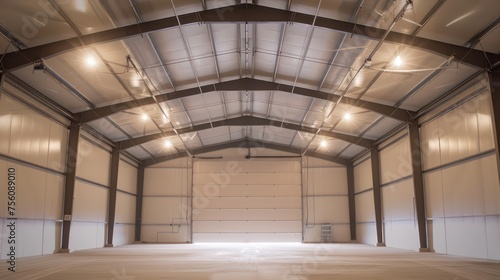 very large white warehouse with lights