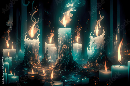 Burning candles creating an ethereal atmosphere and exudes tranquility.