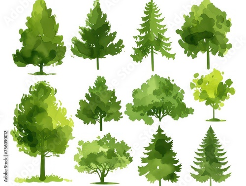 forest trees  sprite sheet  simplified  spraypaint stencil on a white background