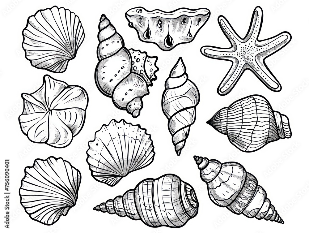 simple line art of seashells simple line art of seashells