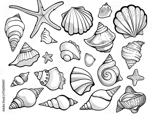 simple line art of seashells, sea shells illustration