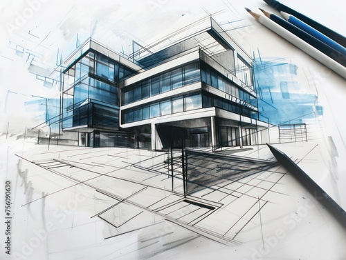 sketch design of a structural engineering, blue and black colors