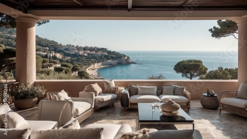 Exquisite mansion perched on the serene shores of the French Riviera  offering sweeping views of the azure Mediterranean and private terraces overlooking the coastal beauty