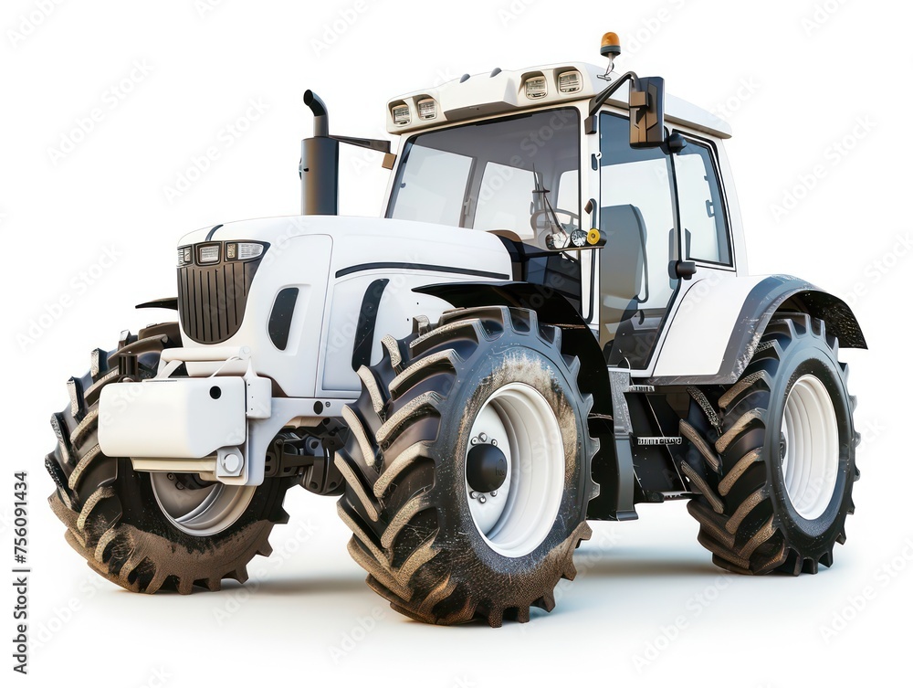 the image is of a white tractor, simple designs, white background the image is of a white tractor, simple designs, white background