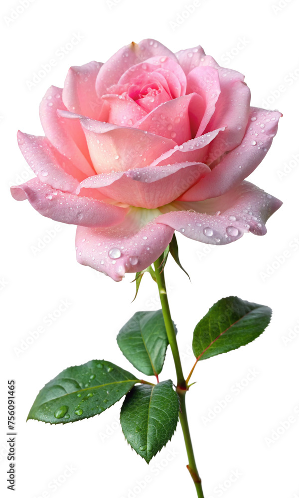 Pink rose flower with dew drops, isolated on transparent background Pink rose flower with dew drops, isolated on transparent background