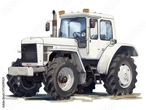 the image is of a white tractor,  simple designs, white background