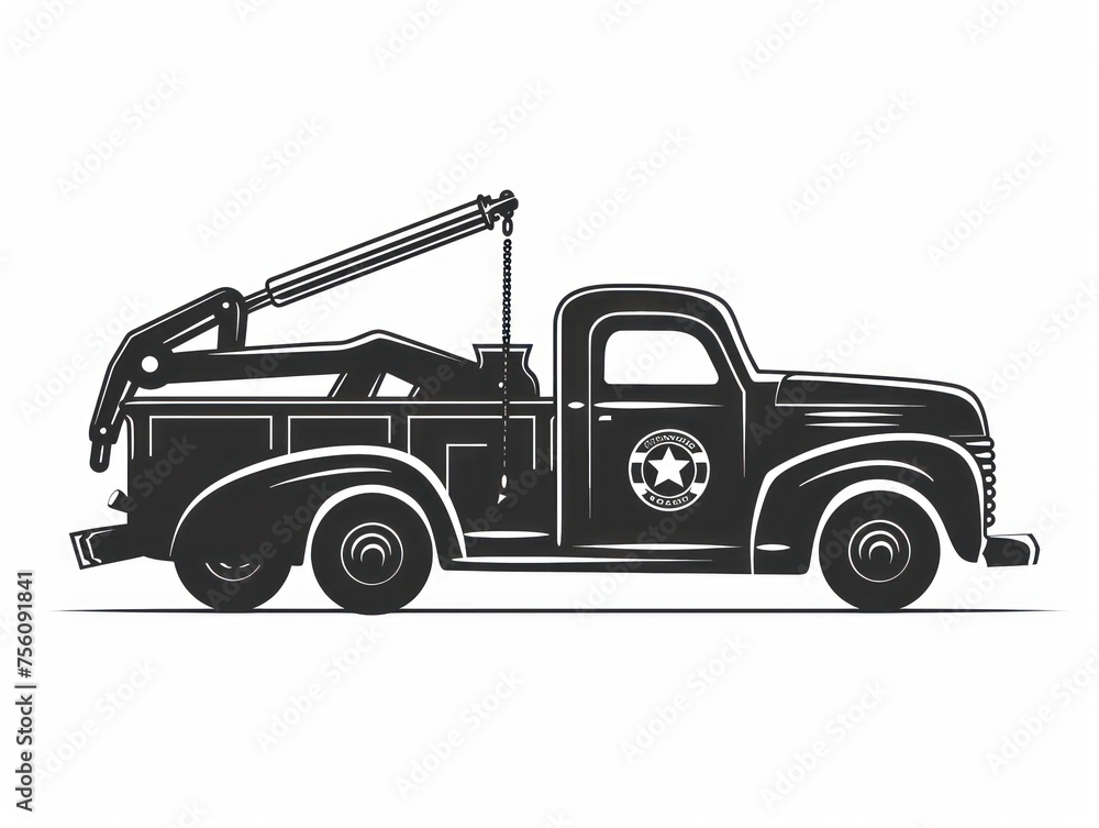 tow truck icon, simple icon, black and white