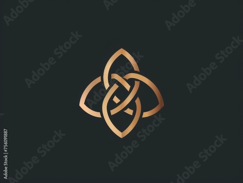 golden cord knot logo, minimalist, flat style