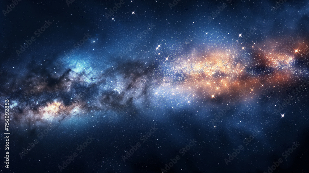 Space scene with stars in the galaxy. Panorama. Universe filled with stars, nebula and galaxy.